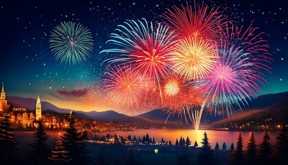 Wall Mural - new year, new year's eve, year, fireworks in the background, bokeh