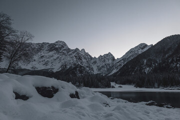 Wall Mural - Cold evening at the lakes of Fusine