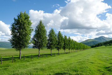 Wall Mural - Enhancing nature conservation through strategic tree planting for windbreaks