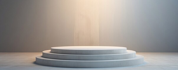 Poster - Empty round podium illuminating by spotlight in studio