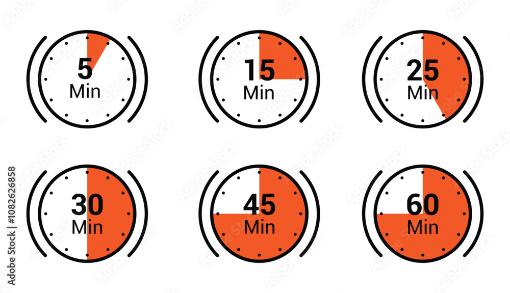 Timer Clock Stopwatch Set Icons Countdown Timer Symbol Icon Set