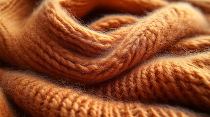 Poster - The warm orange knitted fabric showcases detailed textures and patterns, inviting touch and warmth on a cozy day. The natural light enhances its inviting quality.