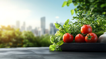 Wall Mural - Cultivating urban rooftop gardens a path to nature conservation through sustainable vegetable and herb growth