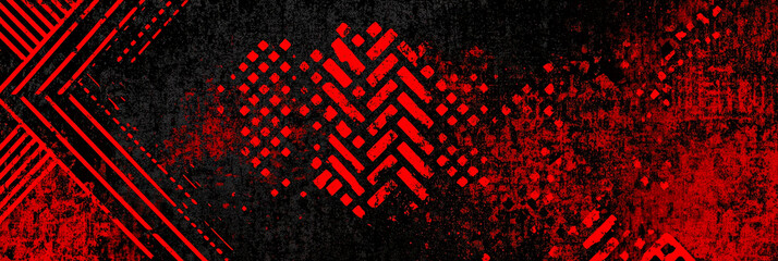 Fototapete - A striking abstract design features rich red and black colors with intricate patterns and bold lines, creating a visually captivating artwork that draws attention