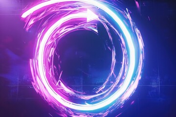 Wall Mural - abstract background with a futuristic neon light forming a circle with an arrow shape