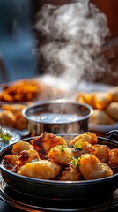 Wall Mural - a bowl of fried chicken with steam coming out of it