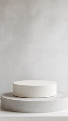Fototapete - Empty white podium on a concrete base presenting products on a gray background