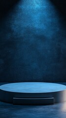 Leinwandbilder - Empty round podium spotlighted on dark blue concrete wall background