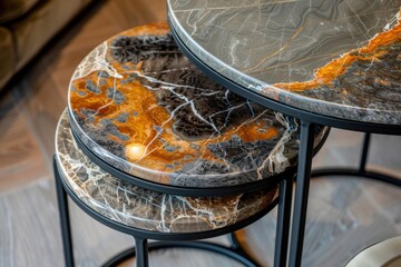 Aufkleber - Unique modern marble coffee table set designed with contrasting colors and smooth lines for contemporary living spaces