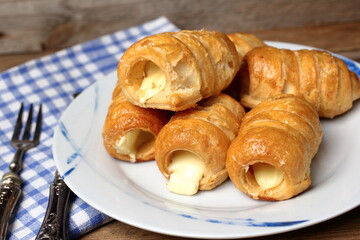 Cannoli with cream. Traditional Italian pastry dessert.