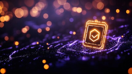 Leinwandbilder - Advanced digital badges provide unique validation and security by shimmering particles in a high-tech environment.