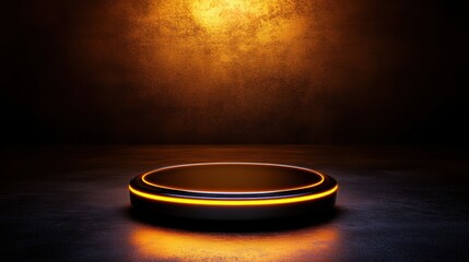Fototapete - A sleek, illuminated platform against a textured background, creating a dramatic glow that highlights its circular form.