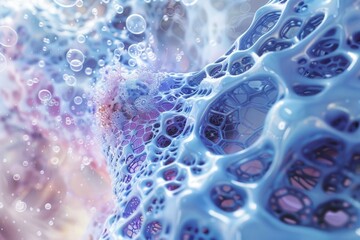 Aufkleber - Close-up view of intricate blue hexagonal patterns resembling a honeycomb structure, showcasing fine details of textures and shapes under soft lighting