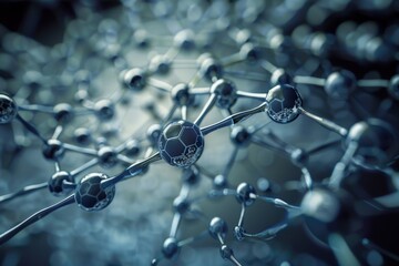 Aufkleber - Close-up view of intricate blue hexagonal patterns resembling a honeycomb structure, showcasing fine details of textures and shapes under soft lighting