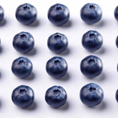 Canvas Print - A high-resolution ultrarealistic image of eight blueberries meticulously arranged in two rows of four against a pristine white background. This digital artwork showcases each blueberry in intricate de