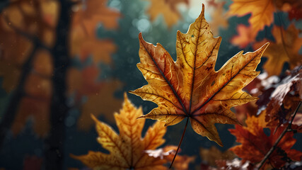 Maple Autumn Leaf close-up image  Generative with AI.