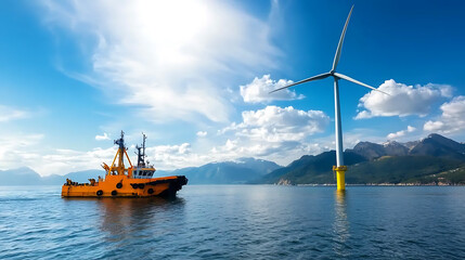 Canvas Print - Engineers collaborate on renewable energy solutions at offshore wind turbines