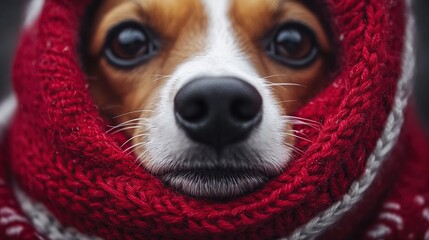 Poster - Close Up of Dog Wearing a Red Knit Scarf