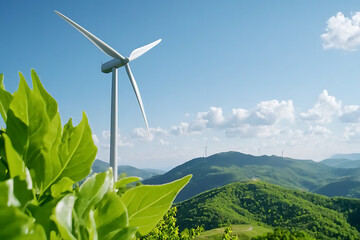 Wall Mural - Harnessing renewable energy exploring the benefits of mountainside wind turbine farms