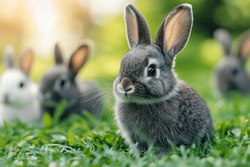 Poster - Cute bunnies in green grass