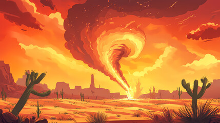 Wall Mural - Tornado in desert. Whirlwind. Illustration