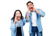 © panadesignteam - Happy Asian man and woman shouting open mouth isolated transparent