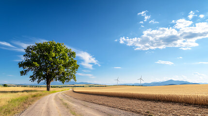 Wall Mural - Harnessing renewable energy wind turbines elevate rural landscapes