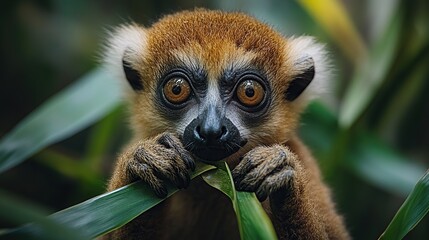 Wall Mural - Curious Red-fronted Lemur