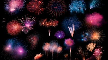 a collection of colorful fireworks exploding in the night sky