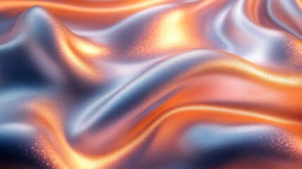 Leinwandbilder - A richly colored silk fabric flows gracefully in waves, showcasing blends of orange and blue hues. The smooth texture catches the light beautifully, enhancing the vibrant colors.