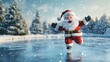 © Ytnart - Jolly Santa Claus skating on ice during a snowy winter, spreading holiday joy and cheer.