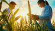 © ArtistryAxis - Close-up of scientists using bioinformatics tools to analyze genetic variations in crops