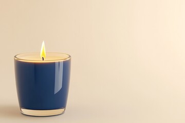 Wall Mural - Luxurious navy blue candle with golden flame casting soft shadows in a warm elegant atmosphere