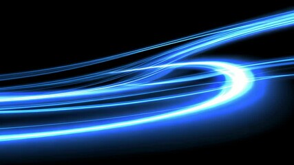 Wall Mural - Blue light trails curve and twist against a black background