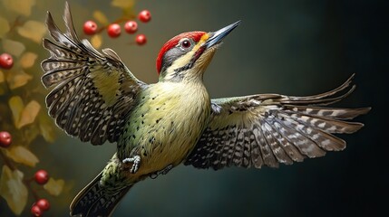 Wall Mural - Green Woodpecker in Flight