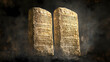 © Thiago - The ten commandments stone tablets inscribed with the covenant of god divine law from book of exodus. Divine. Illustration