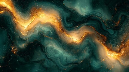 Wall Mural - a vibrant abstract design featuring swirling teal and gold patterns.