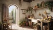 © TOWTOW Studio - Charming rustic kitchen with wooden shelves, plants, and bright natural light.