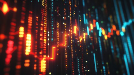 Wall Mural - abstract digital data stream with glowing lines and numbers, representing financial data or network 