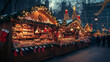 © FATNA - A beautifully decorated Christmas market stall with lights, ornaments, and festive treats for sale