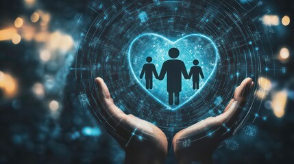 Wall Mural - healthcare security shield digital technology concept for family cover protection in the age of soci