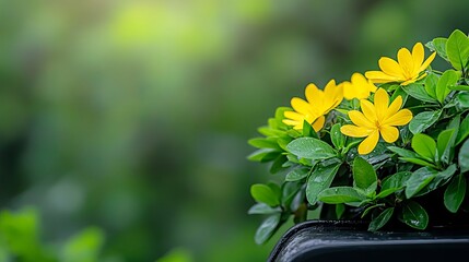 Canvas Print - Vibrant yellow flowers bloom against a soft green backdrop, creating a serene and cheerful scene.