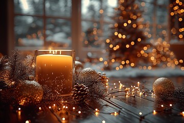 Aufkleber - Cozy Christmas Candlelit Evening with a Festive Tree Background and Warm Ambiance : Generative AI