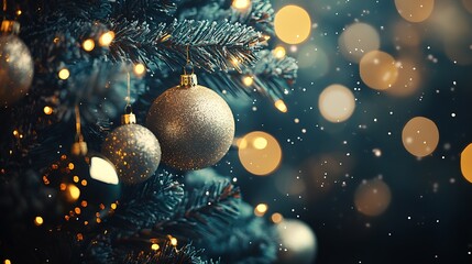 Aufkleber - Christmas Tree Adorned with Sparkling Ornaments and Gentle Falling Snow : Generative AI