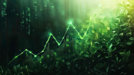 Wall Mural - green esg sri stock chart: growth curve, uptrend, graph explosion. environmental growth & climate im