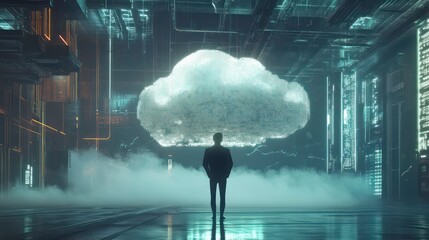 Wall Mural - futuristic scene with a digital transformation concept, showcasing cloud computing, ai, and encrypti