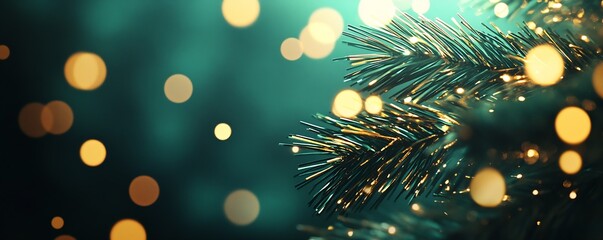 Aufkleber - Golden Bokeh Light and Pine Tree Branches for Christmas and Holiday Decor : Generative AI