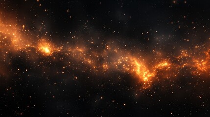 Wall Mural - dark background with stars and orange particles floating around