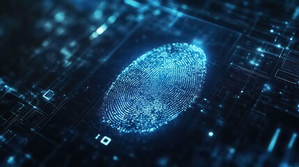 Poster - fingerprint analysis technology. finger print recognition and identification. security personnel id 