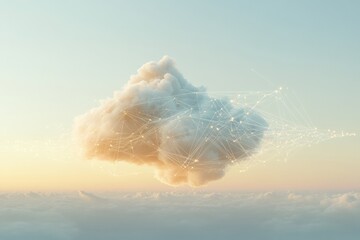 Aufkleber - A conceptual depiction of a data cloud with delicate lines extending outward, symbolizing connectivity and information flow in the sky. Generative AI